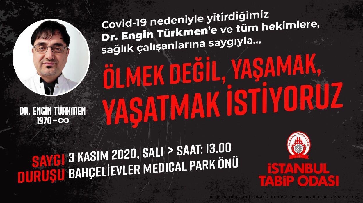 İstanbul Tabip Odası'ndan Dr. Engin Türkmen'e Saygı Duruşu Çağrısı